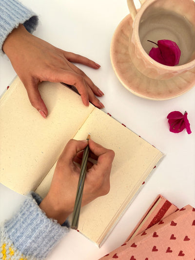 Handcrafted White Hearts on Pink A5 Journal Notebook