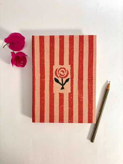 Handcrafted with Pink & Red Stripes A5 Journal Notebook