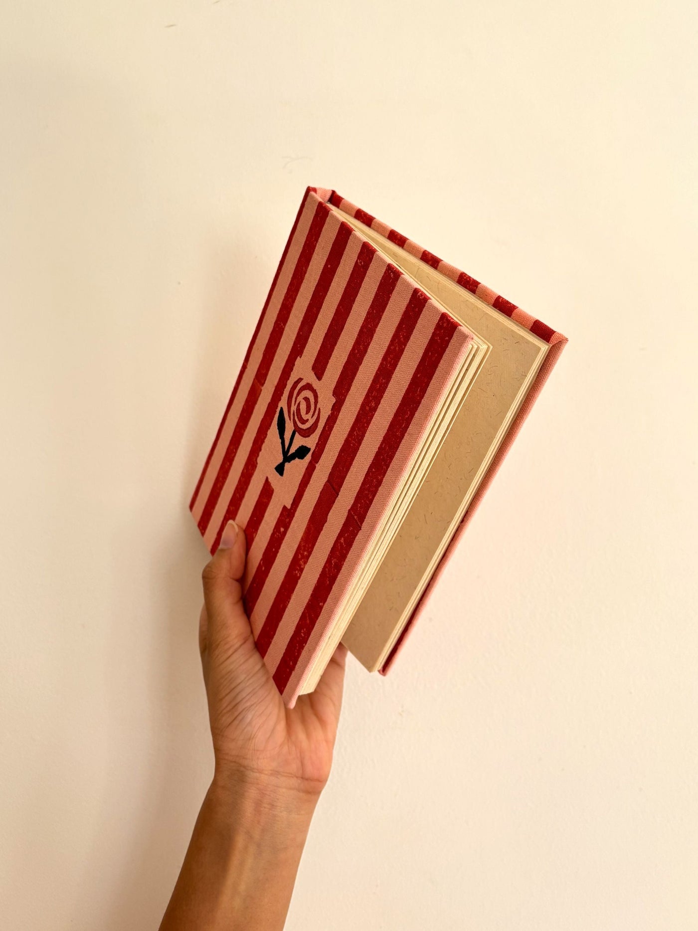 Handcrafted with Pink & Red Stripes A5 Journal Notebook