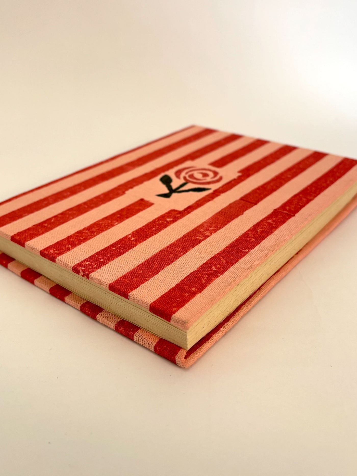 Handcrafted with Pink & Red Stripes A5 Journal Notebook