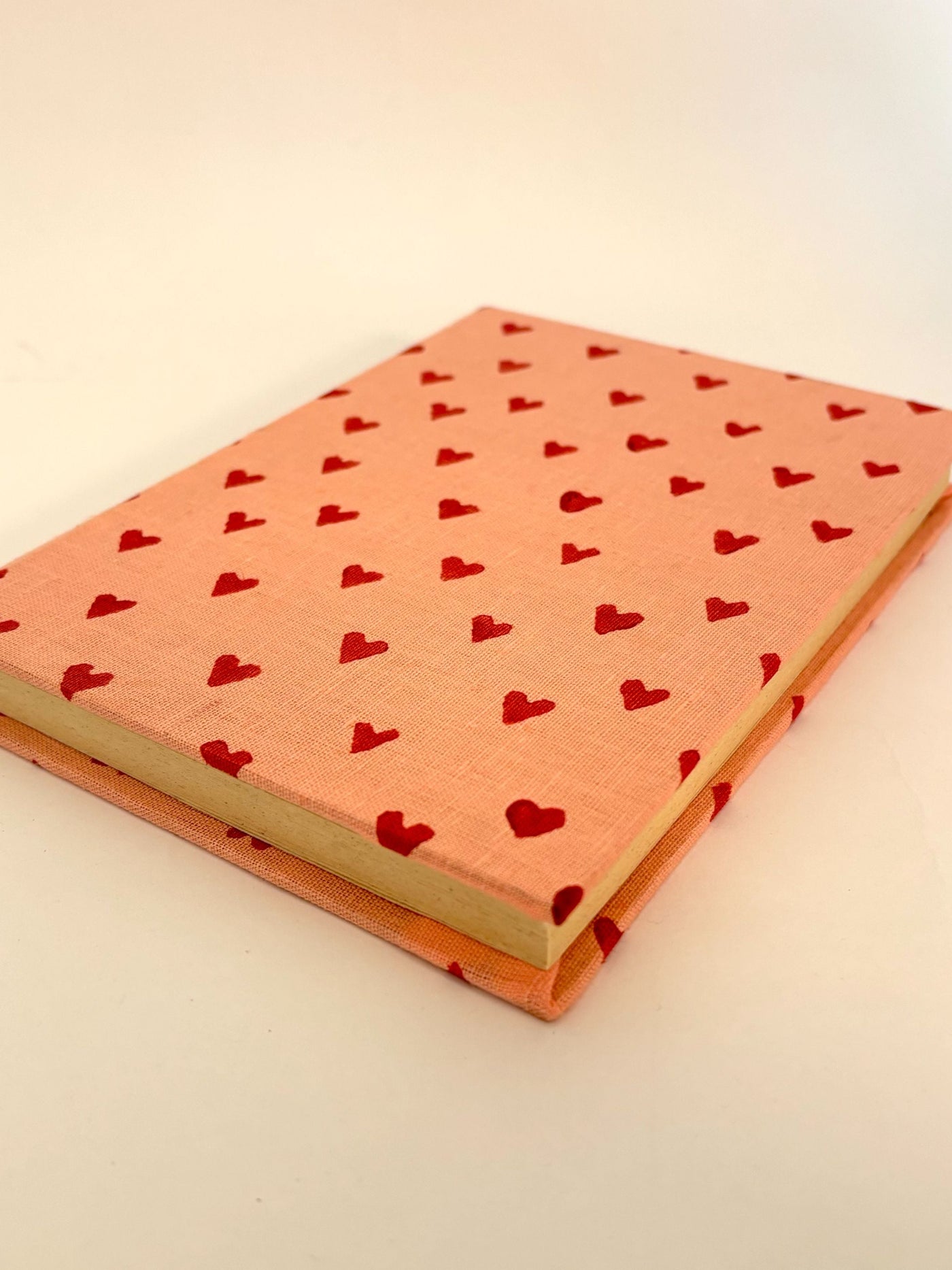 Handcrafted with Red Hearts on Pink A5 Journal Diary