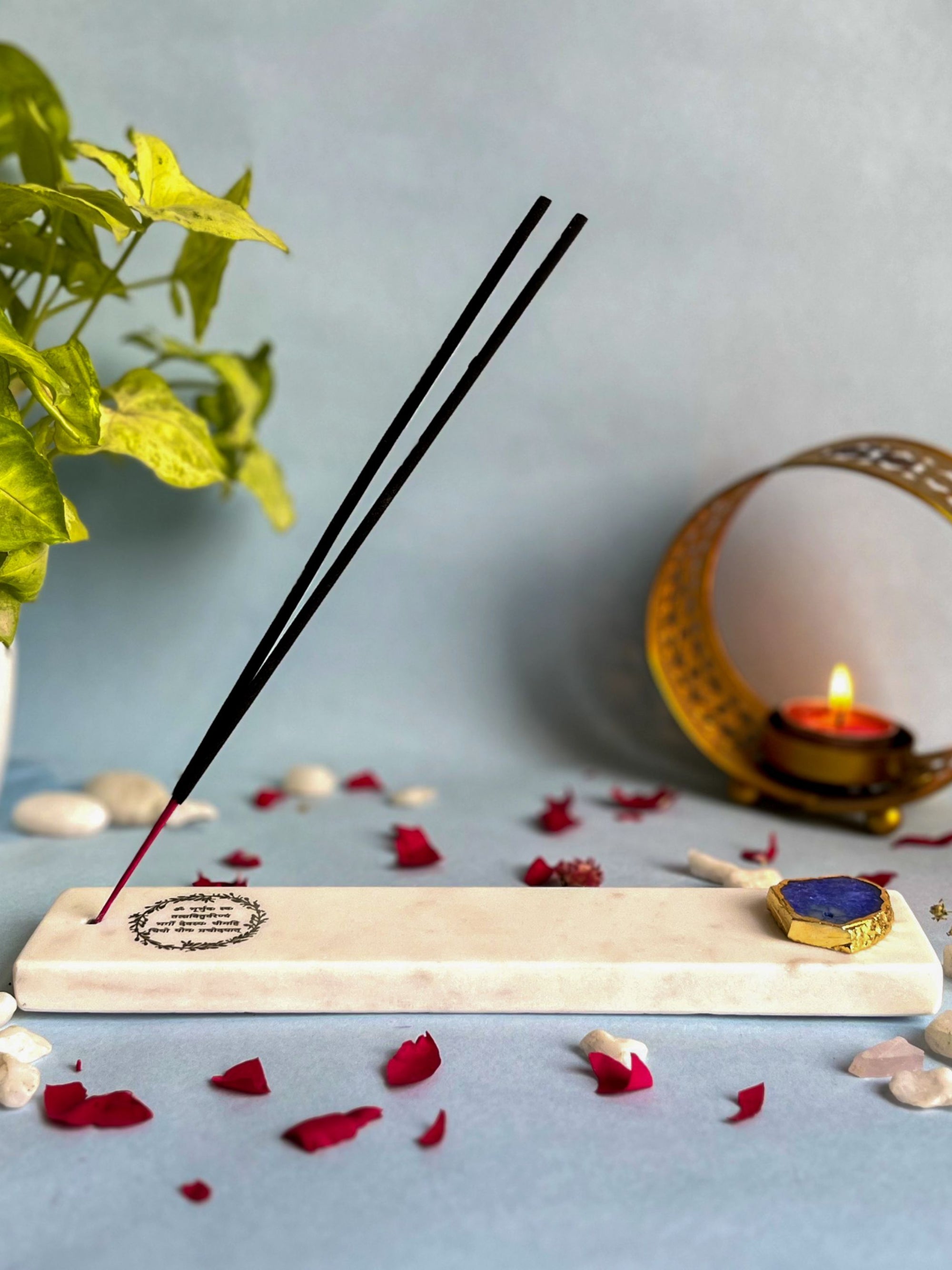 Gayatri Mantra Agarbatti Stand - Handmade Marble & Agate