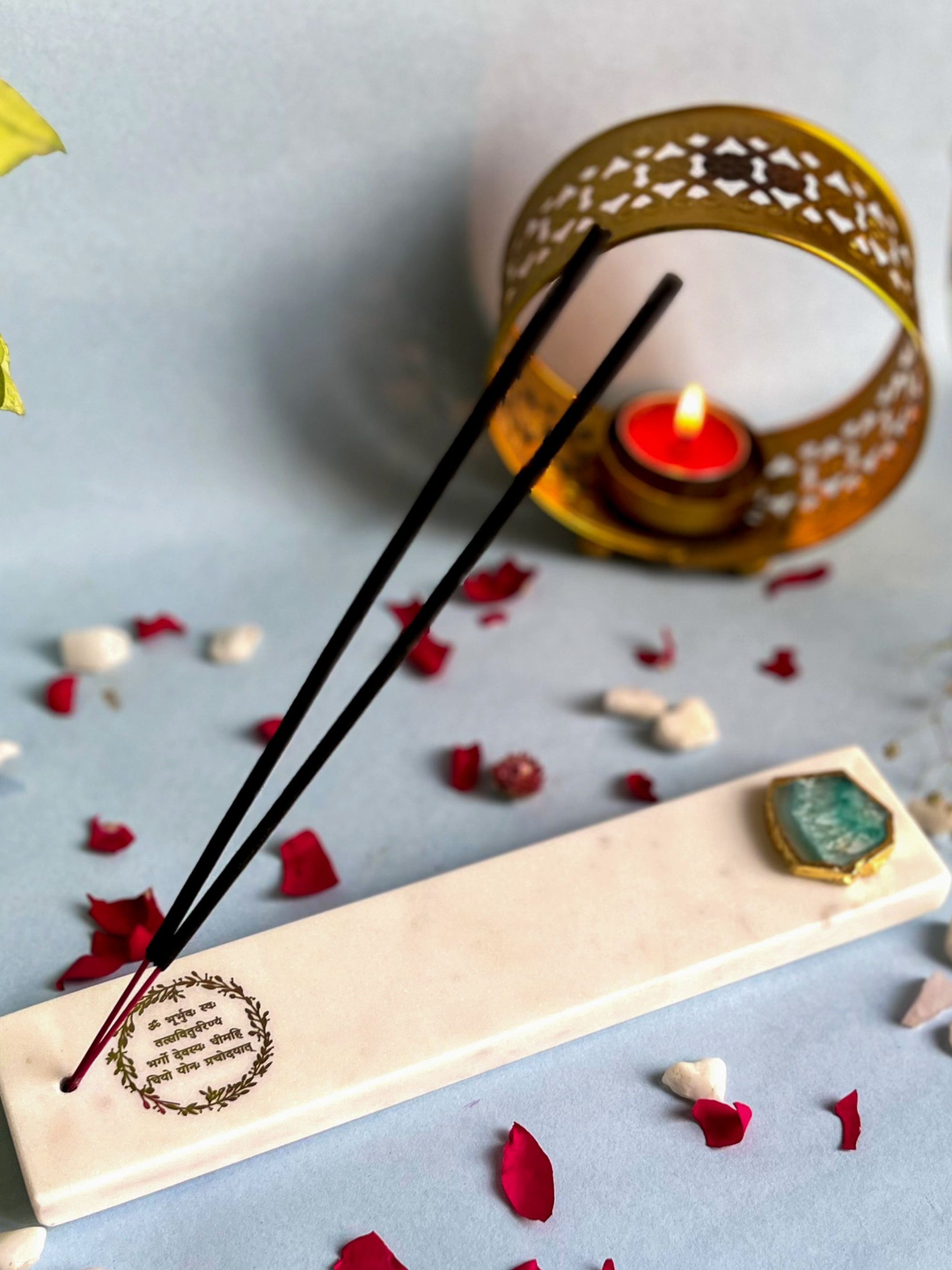Gayatri Mantra Agarbatti Stand - Handmade Marble & Agate