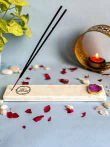 Gayatri Mantra Agarbatti Stand - Handmade Marble & Agate