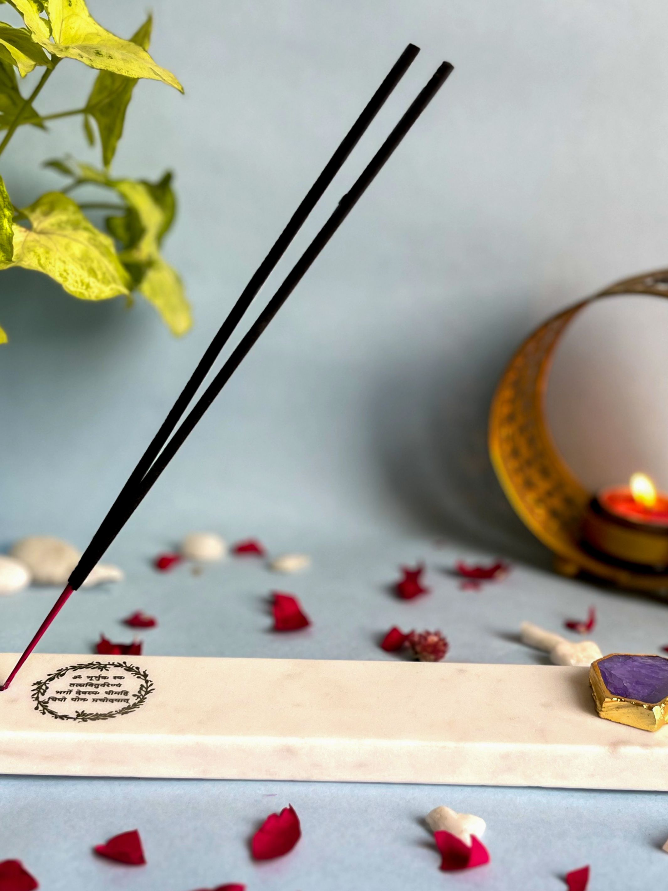 Gayatri Mantra Agarbatti Stand - Handmade Marble & Agate