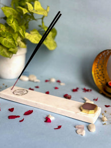 Gayatri Mantra Agarbatti Stand - Handmade Marble & Agate