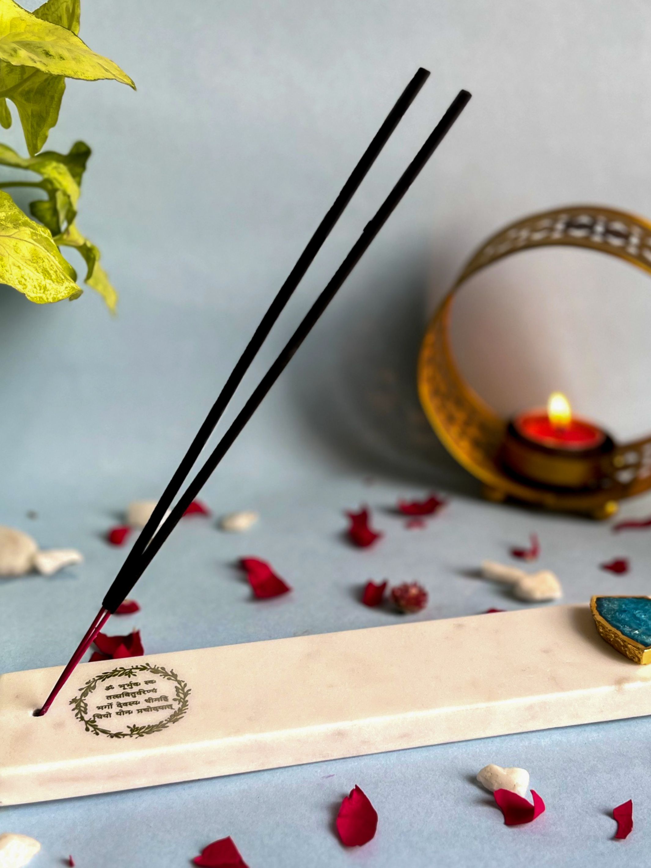 Gayatri Mantra Agarbatti Stand - Handmade Marble & Agate