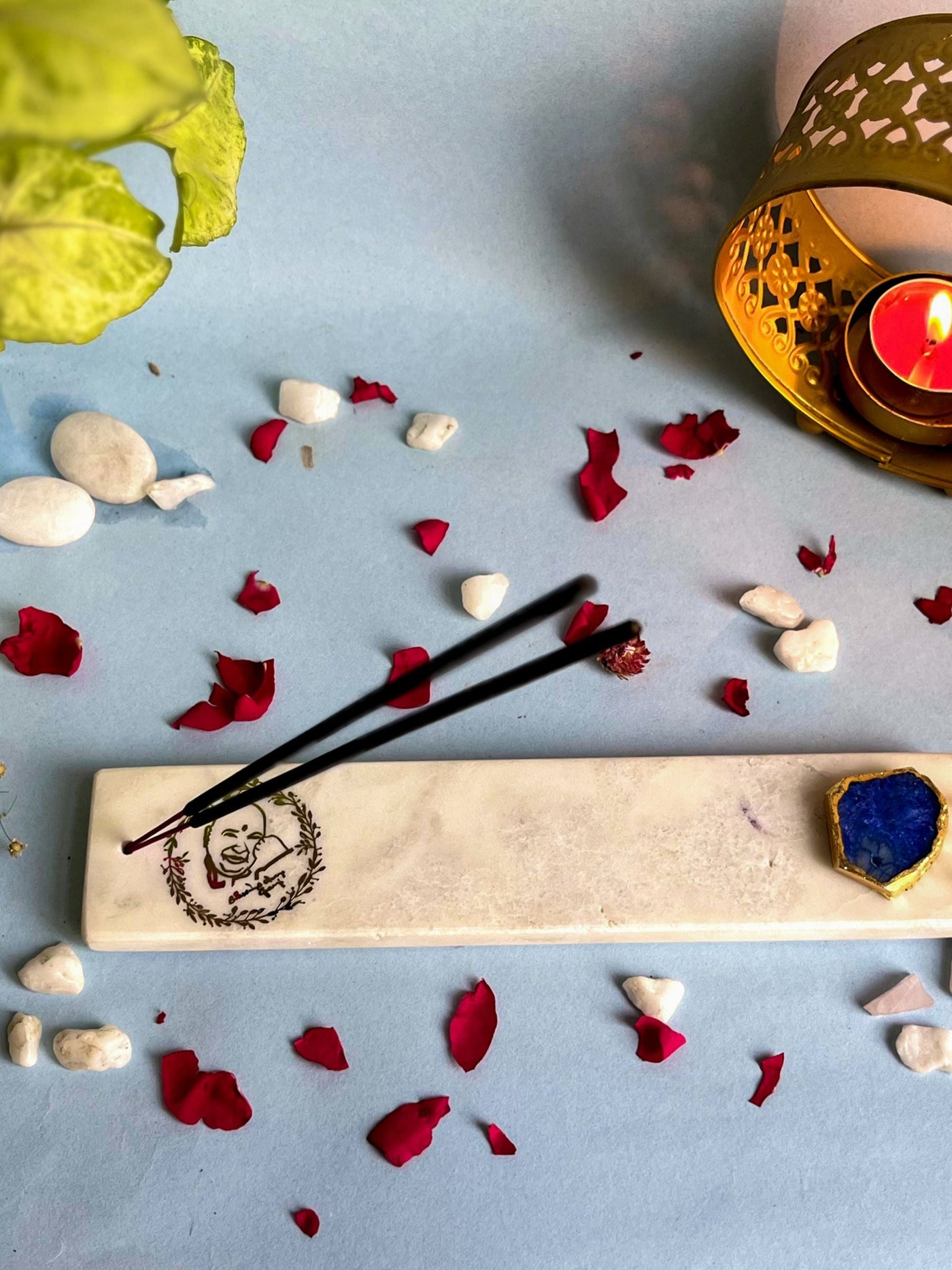 Agarbatti Stand - Handmade Marble & Agate Guru Ji Blue