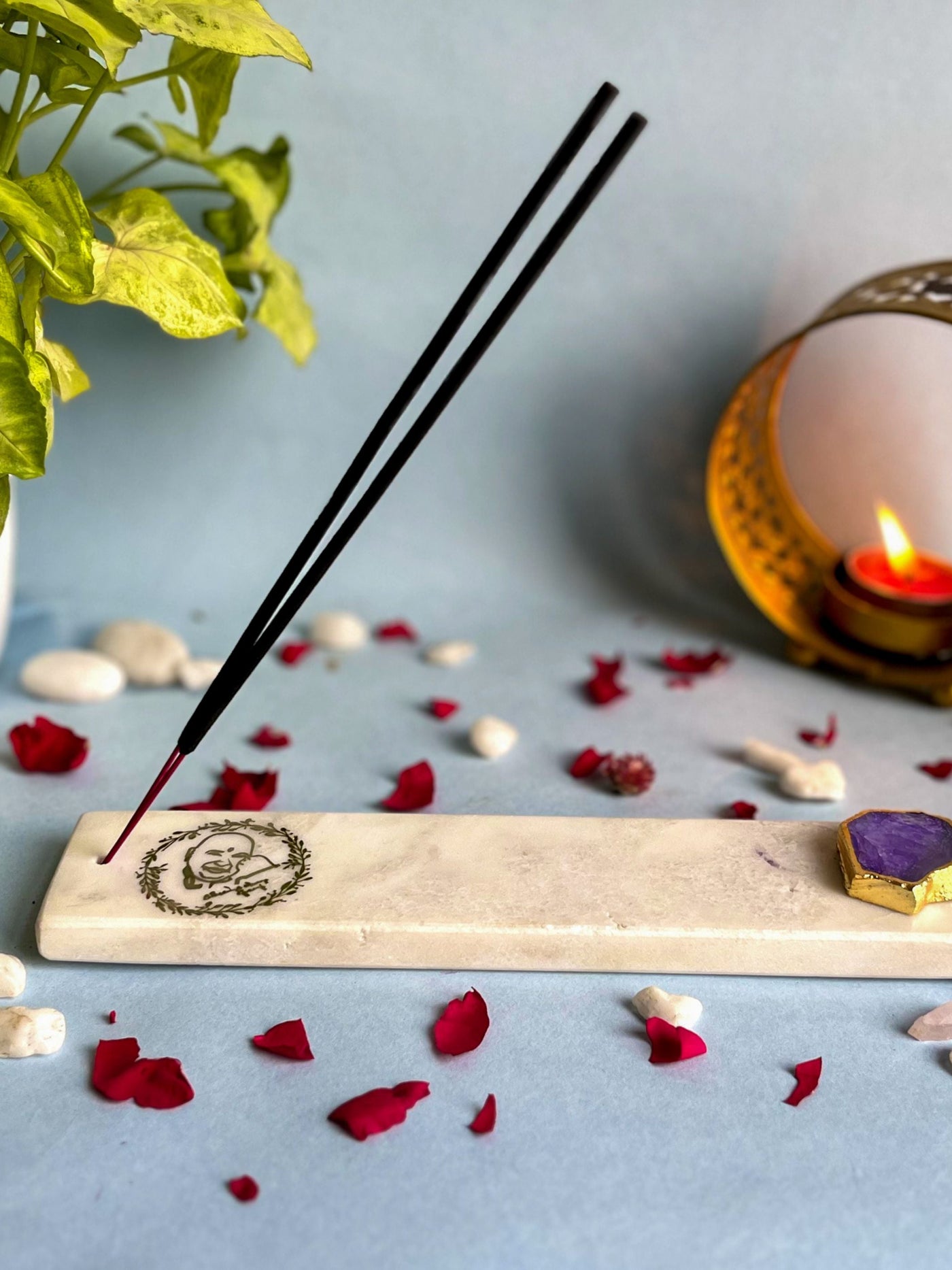 Agarbatti Stand - Handmade Marble & Agate Guru Ji Purple
