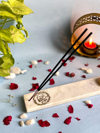 Agarbatti Stand - Handmade Marble & Agate Guru Ji Rose Quartz