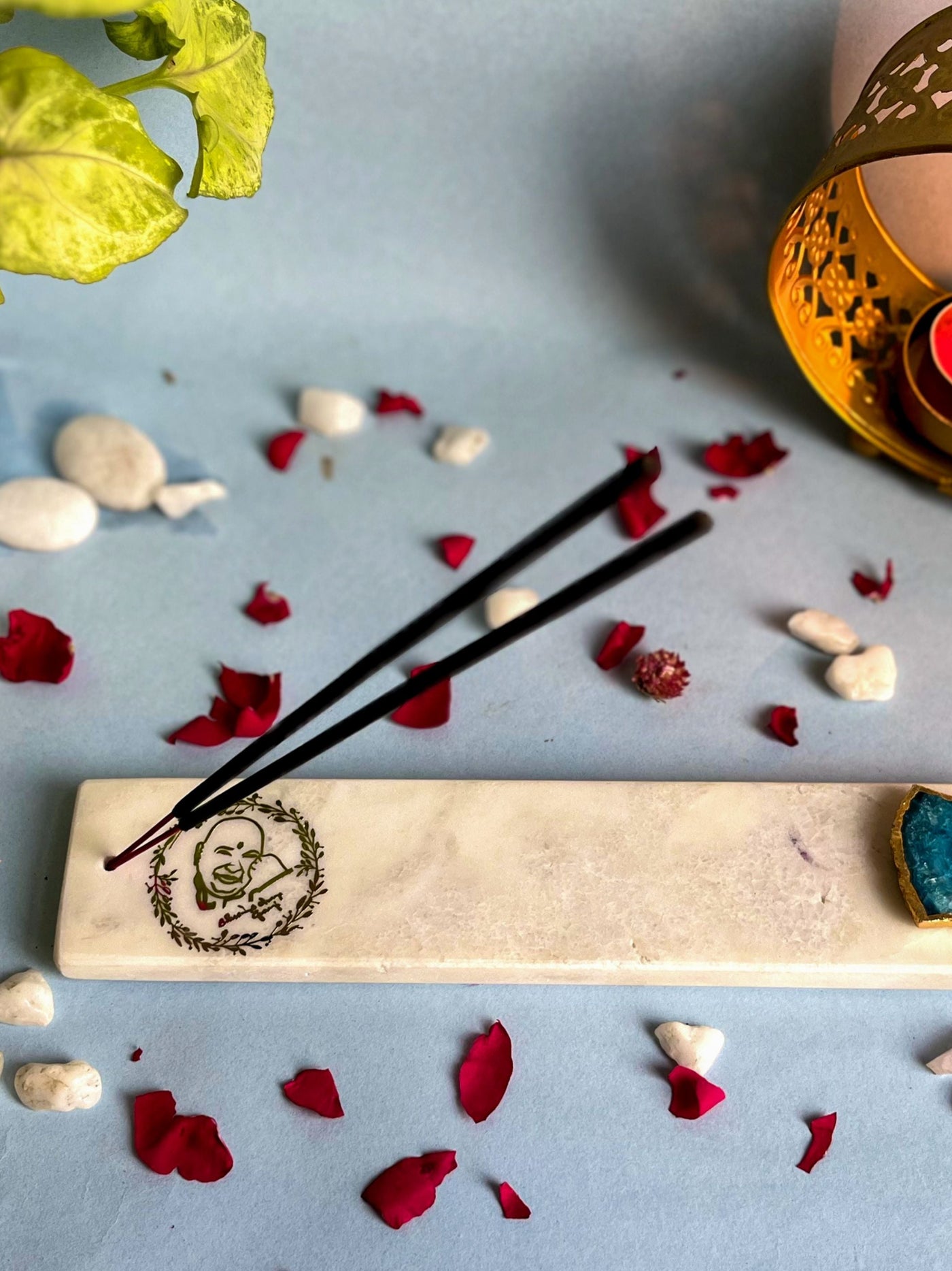 Agarbatti Stand - Handmade Marble & Agate Guru Ji Turquoise