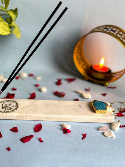 Agarbatti Stand - Handmade Marble & Agate Guru Ji Turquoise