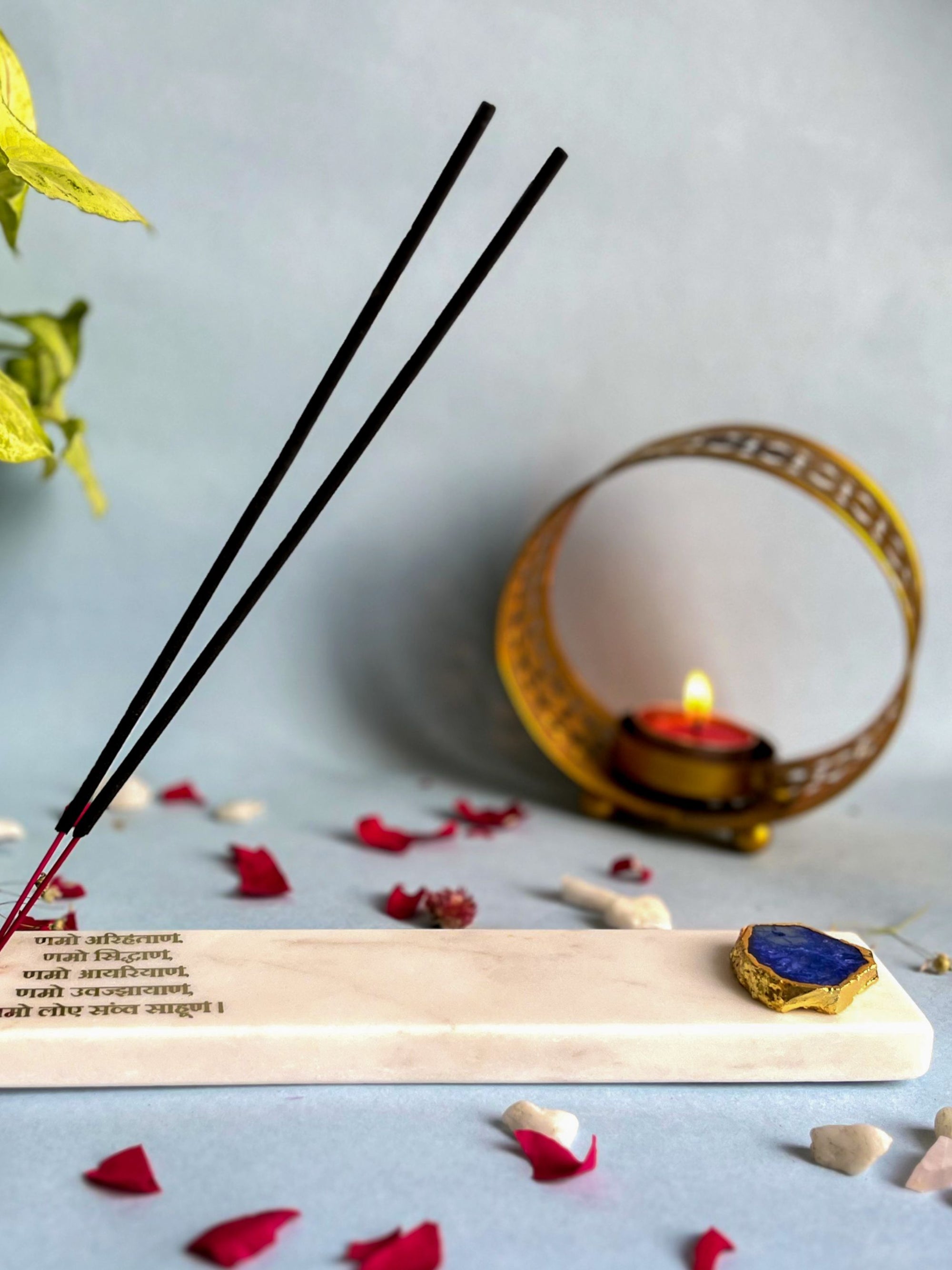 Namokar Mantra Agarbatti Stand - Handmade Marble & Agate
