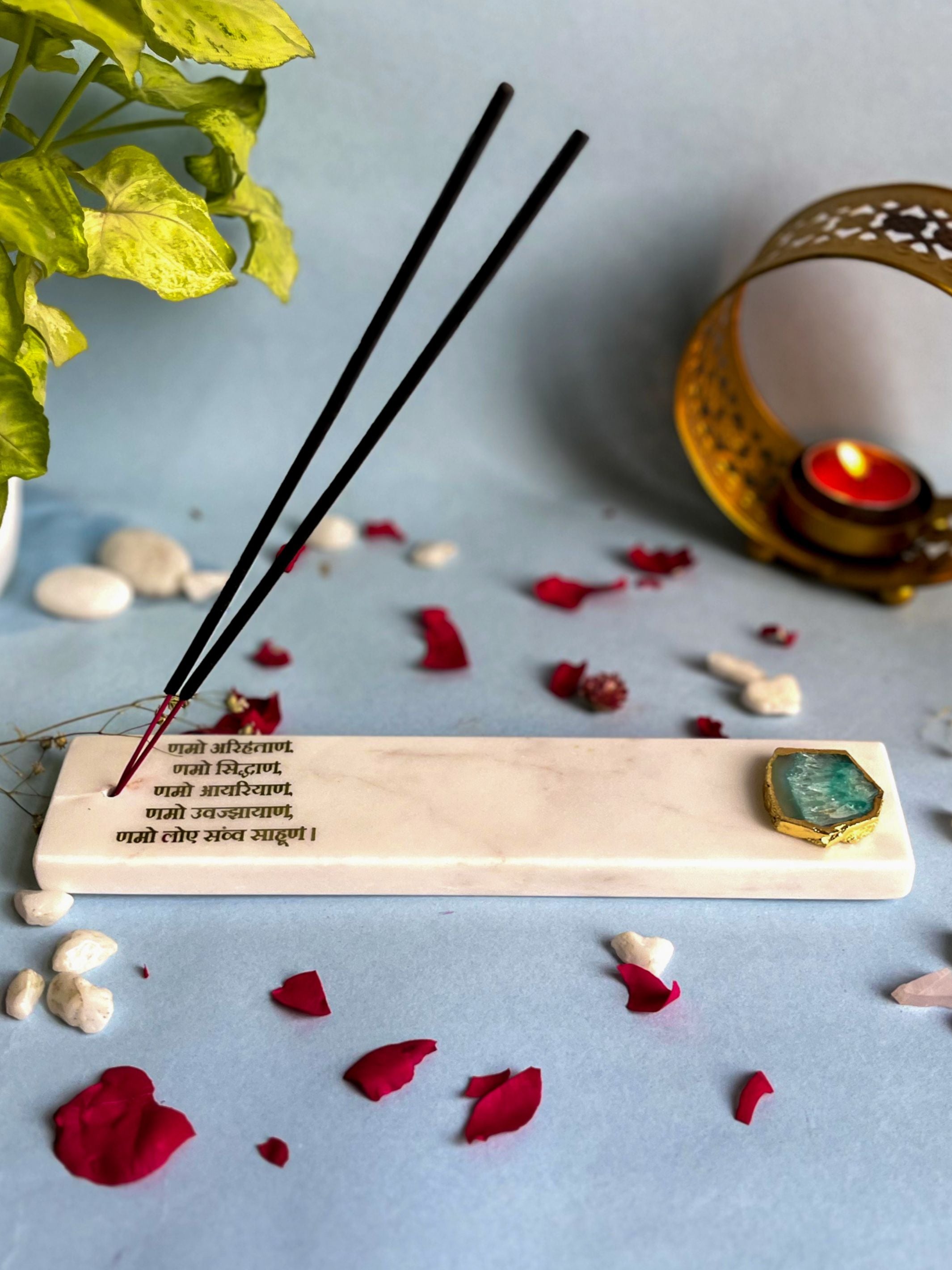 Namokar Mantra Agarbatti Stand - Handmade Marble & Agate