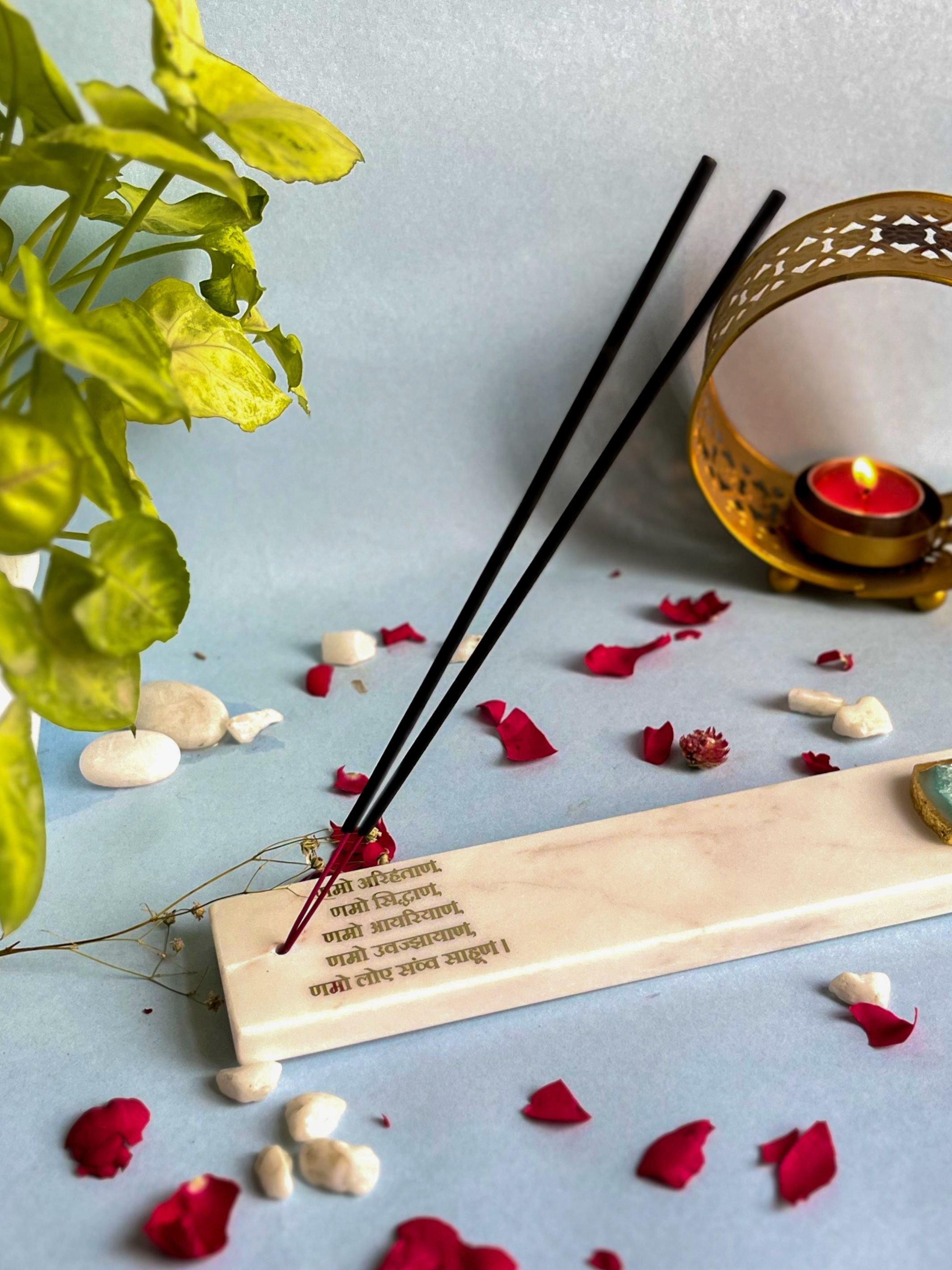 Namokar Mantra Agarbatti Stand - Handmade Marble & Agate