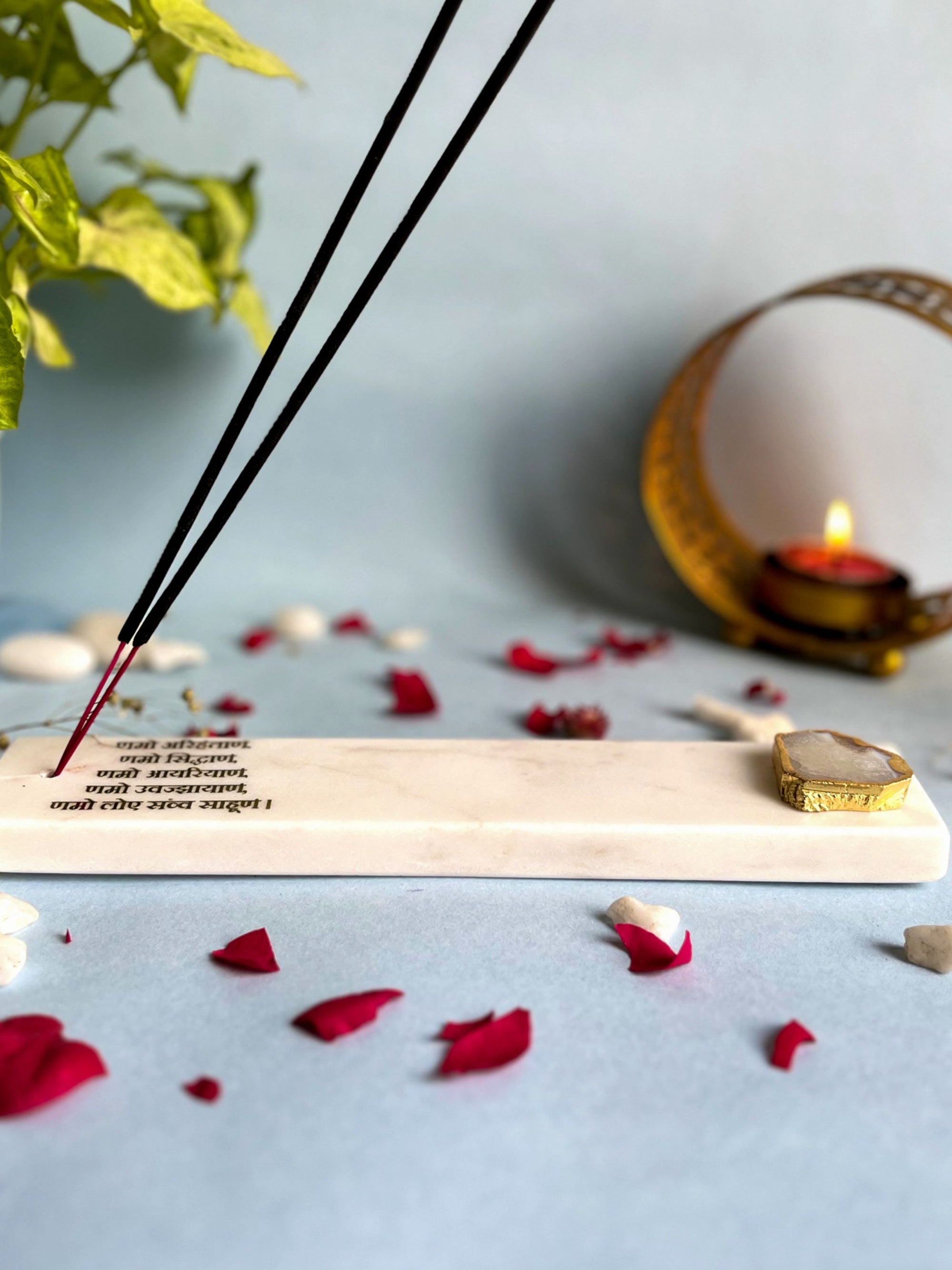 Namokar Mantra Agarbatti Stand - Handmade Marble & Agate