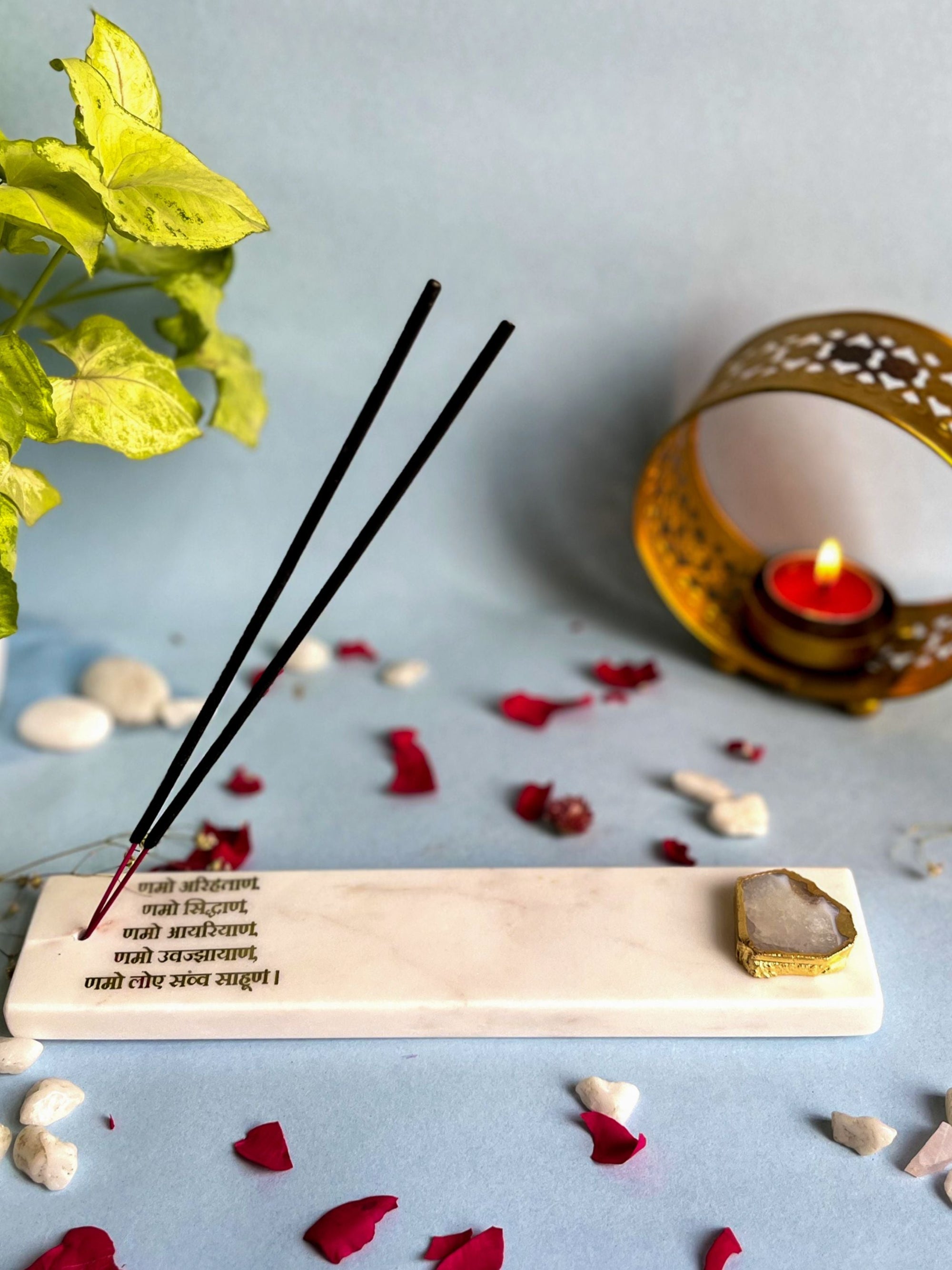 Namokar Mantra Agarbatti Stand - Handmade Marble & Agate