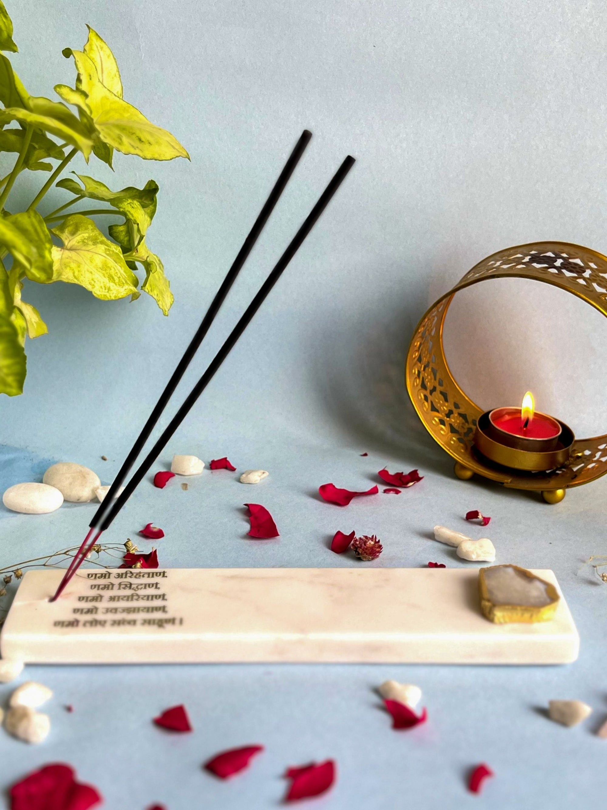 Namokar Mantra Agarbatti Stand - Handmade Marble & Agate