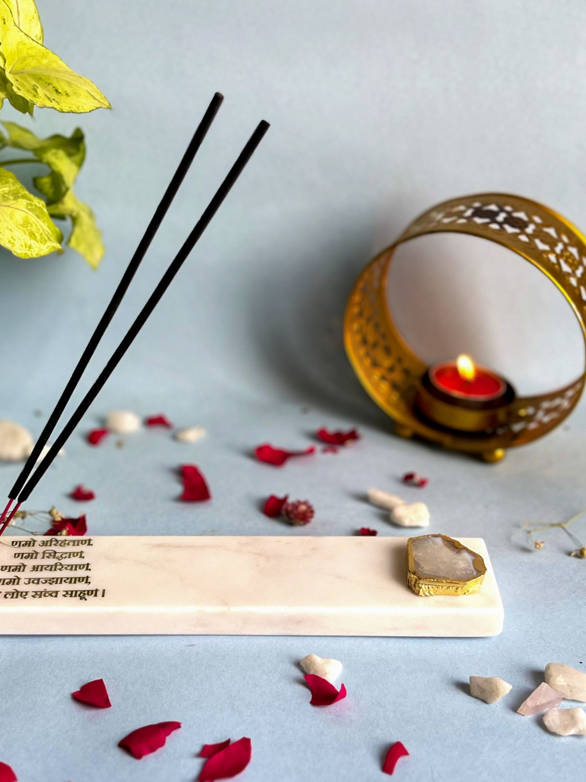 Namokar Mantra Agarbatti Stand - Handmade Marble & Agate