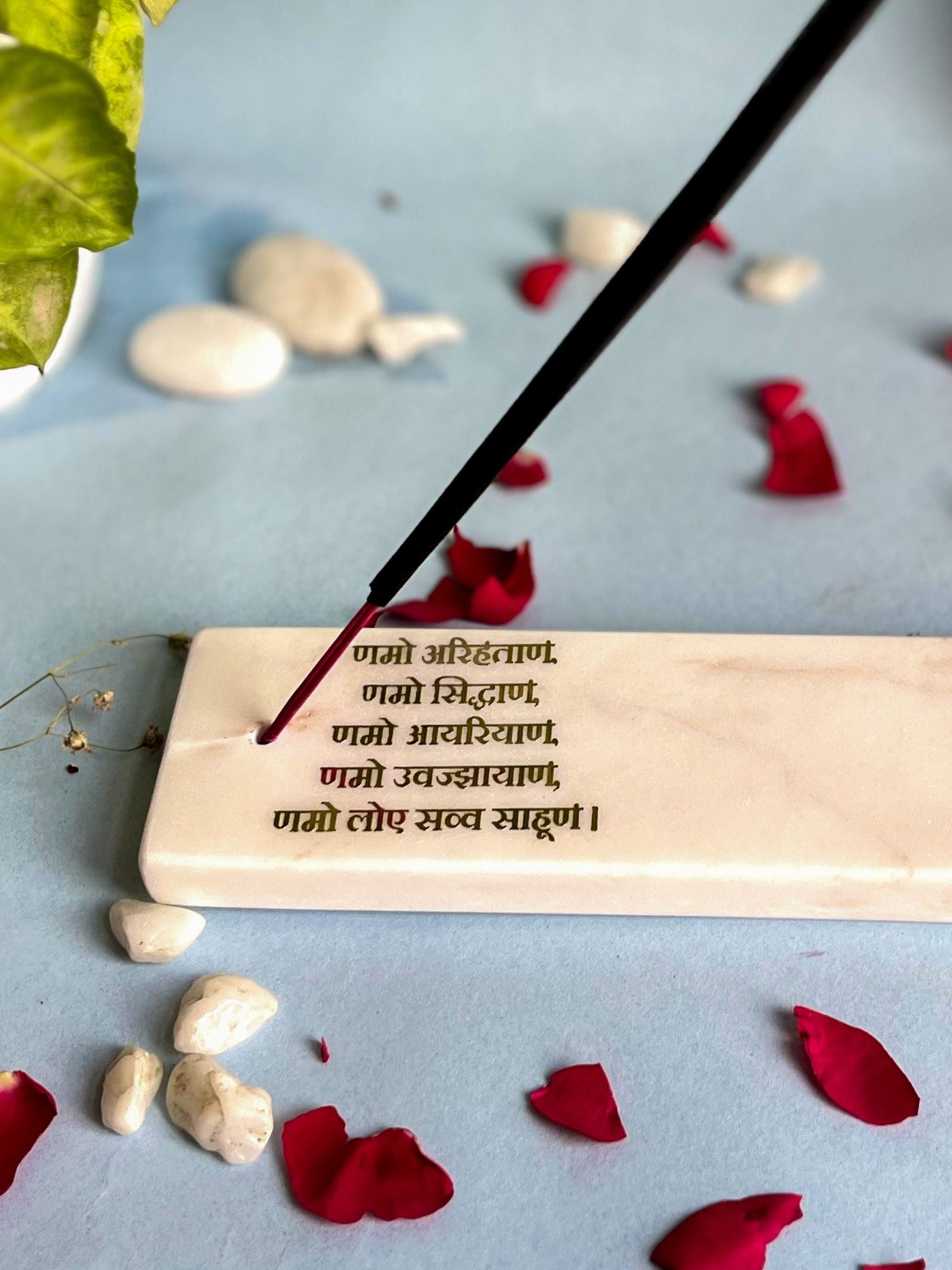 Namokar Mantra Agarbatti Stand - Handmade Marble & Agate