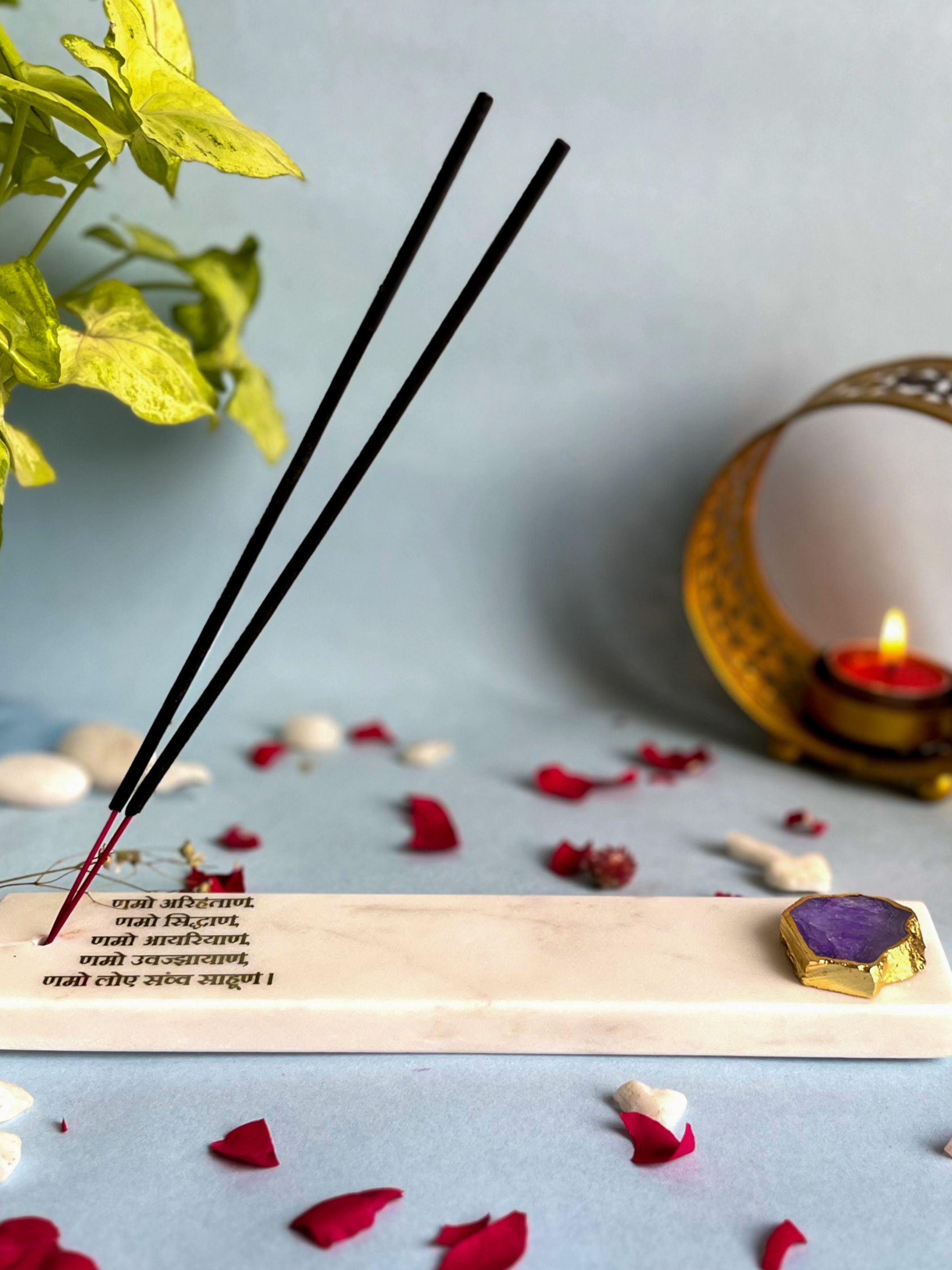 Namokar Mantra Agarbatti Stand - Handmade Marble & Agate