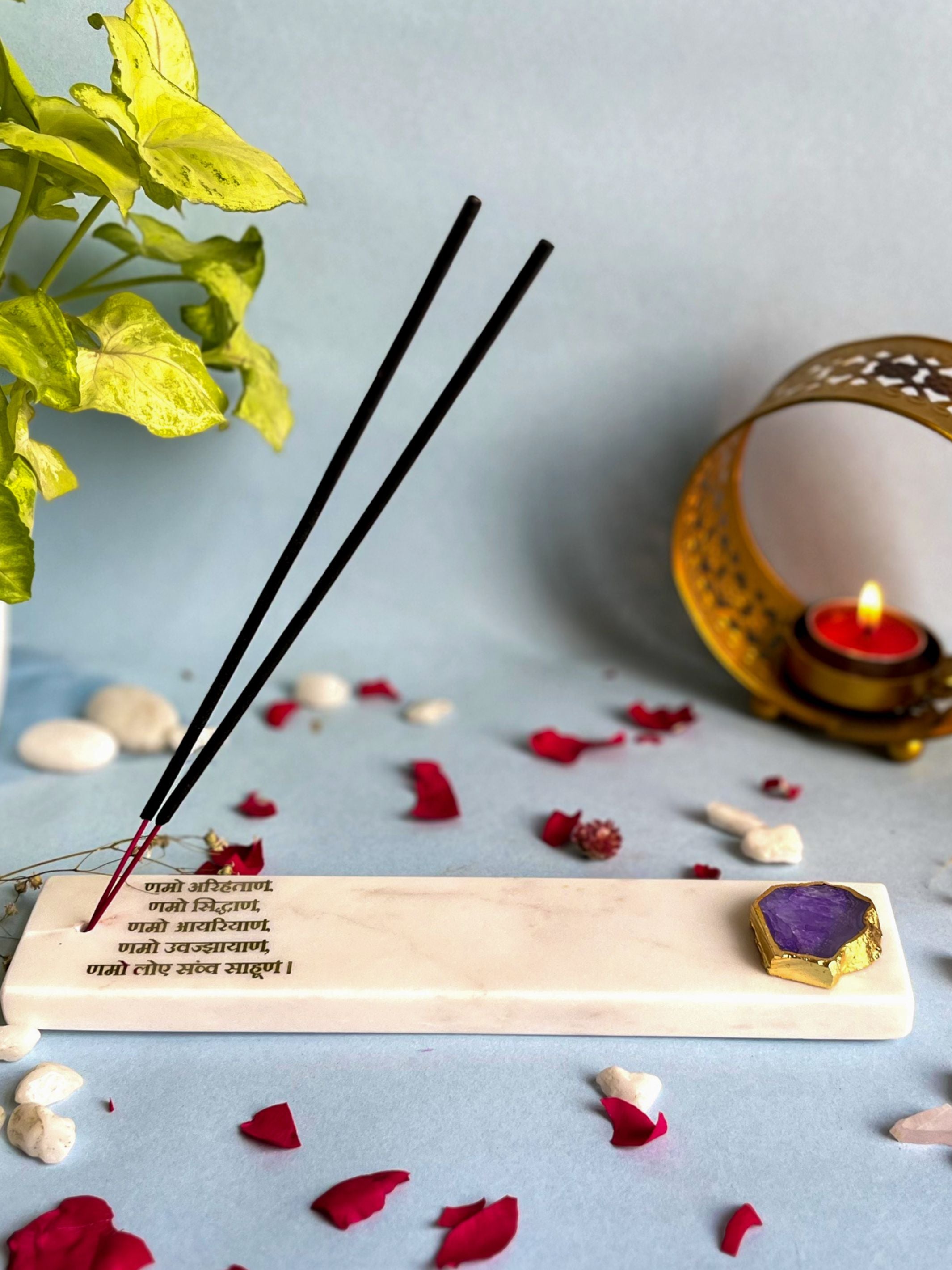 Namokar Mantra Agarbatti Stand - Handmade Marble & Agate