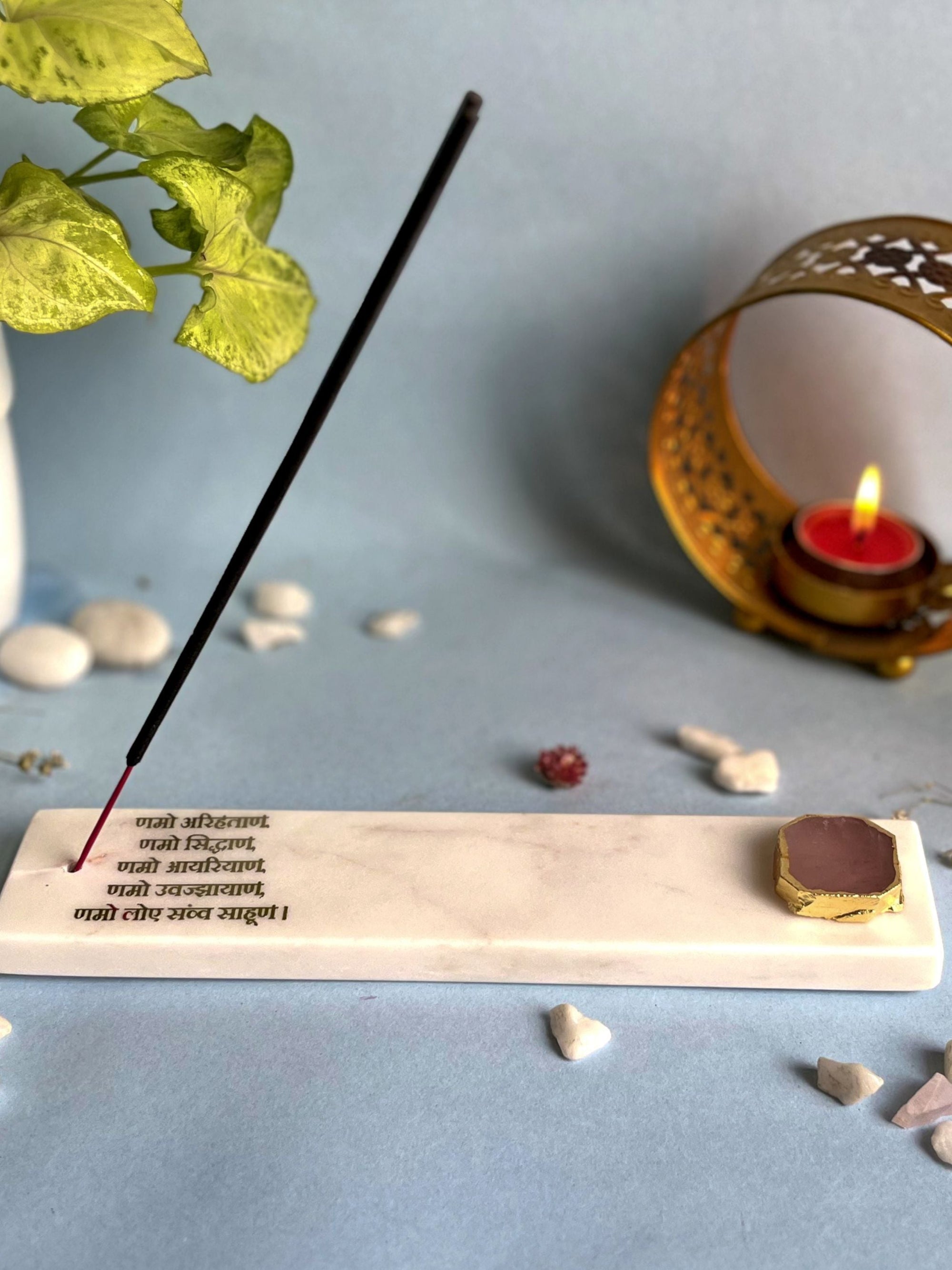 Namokar Mantra Agarbatti Stand - Handmade Marble & Agate