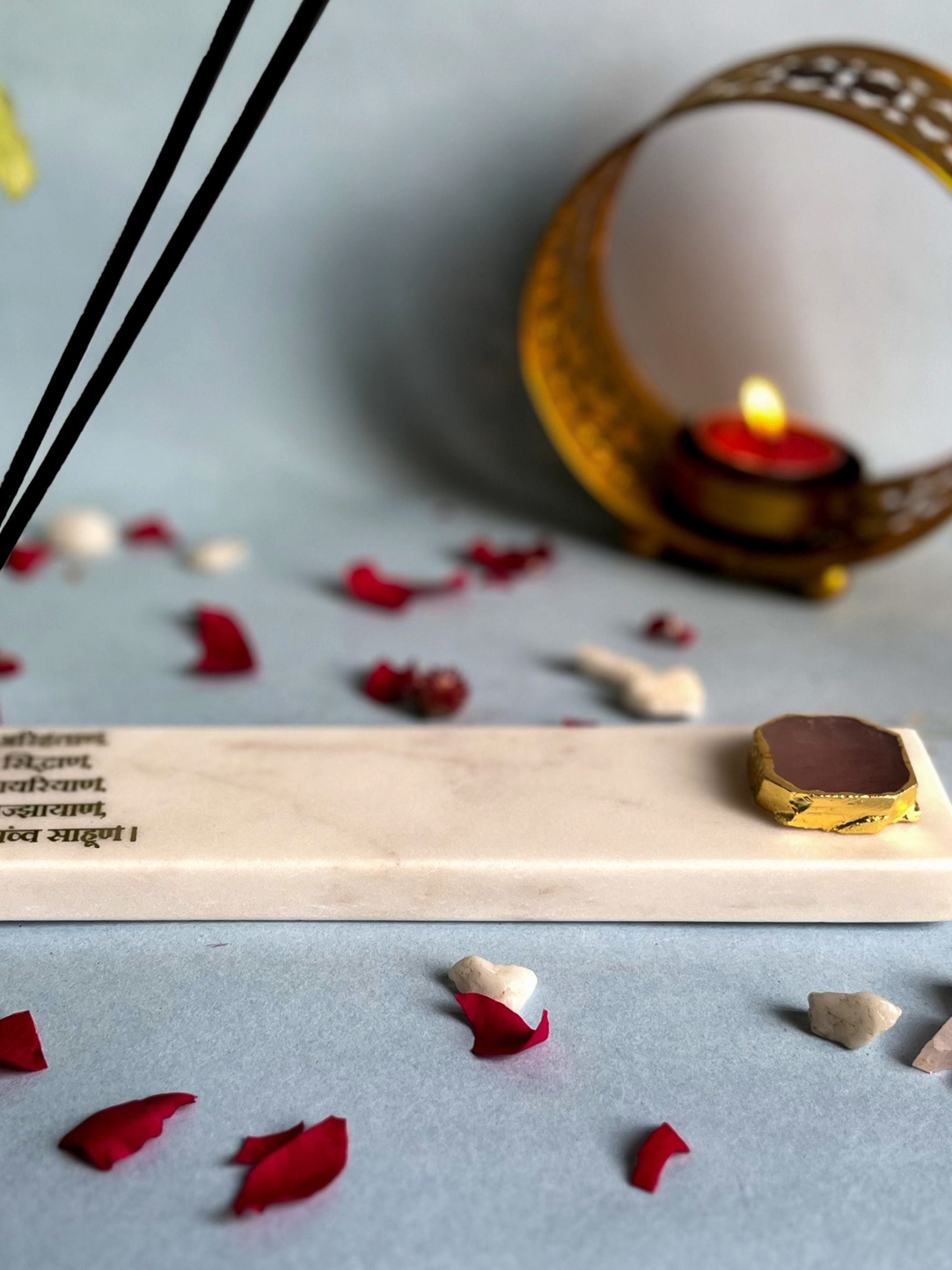 Namokar Mantra Agarbatti Stand - Handmade Marble & Agate