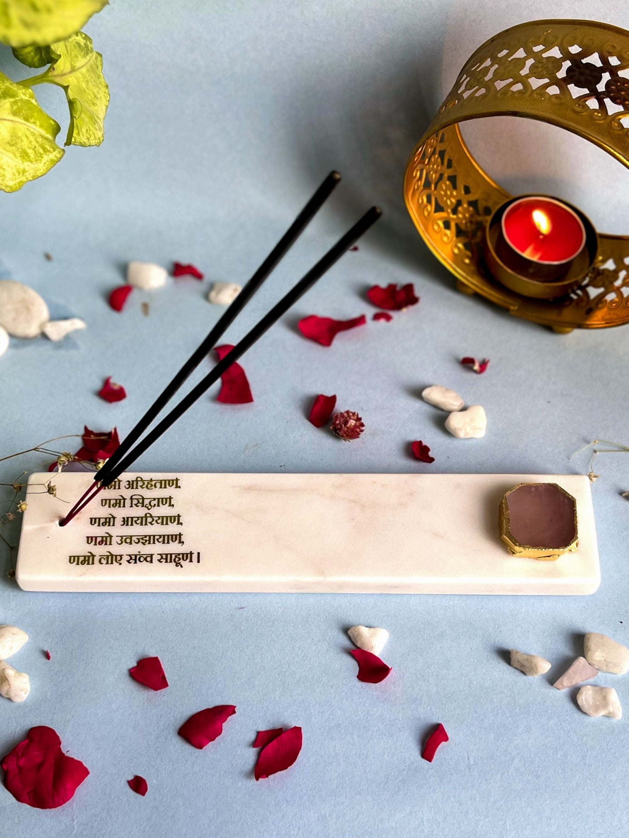 Namokar Mantra Agarbatti Stand - Handmade Marble & Agate