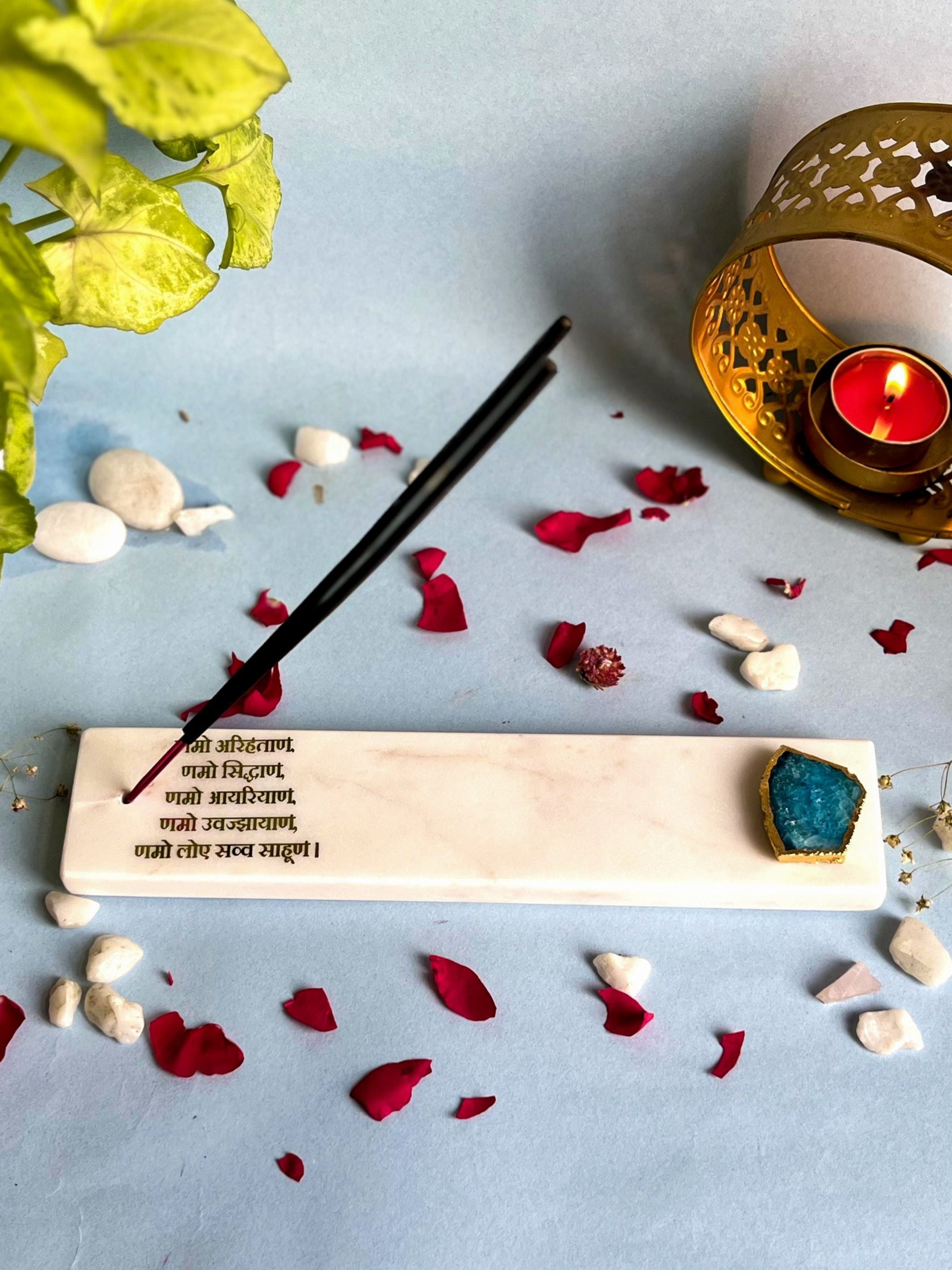 Namokar Mantra Agarbatti Stand - Handmade Marble & Agate