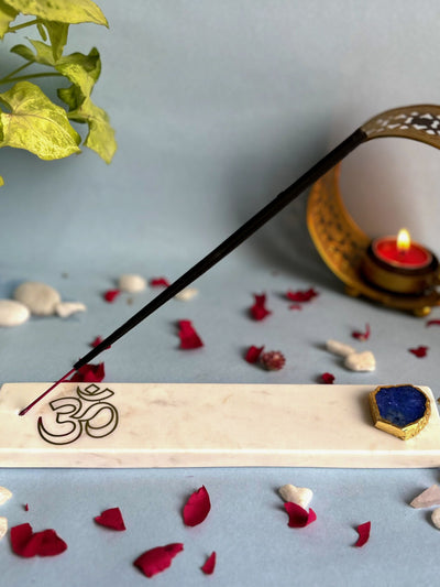 OM Agarbatti Stand - Handmade Marble & Agate