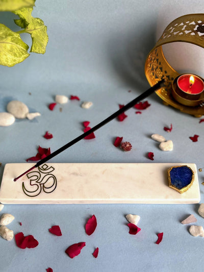 OM Agarbatti Stand - Handmade Marble & Agate