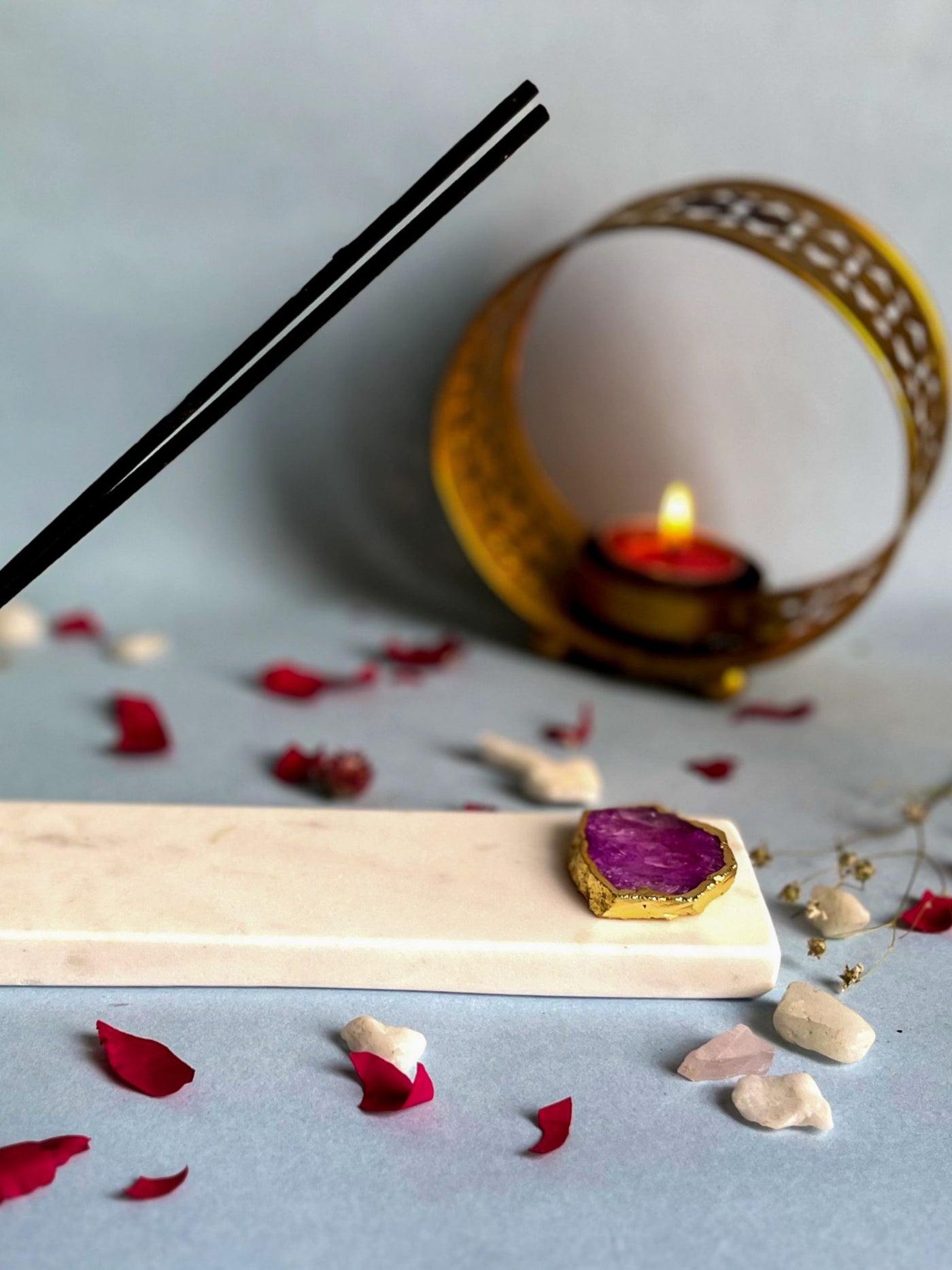 OM Agarbatti Stand - Handmade Marble & Agate