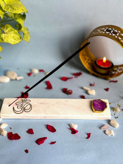 OM Agarbatti Stand - Handmade Marble & Agate