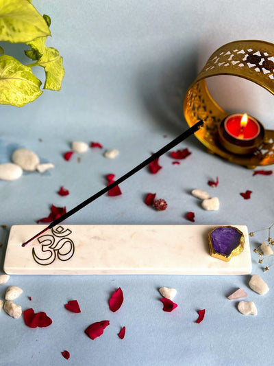 OM Agarbatti Stand - Handmade Marble & Agate