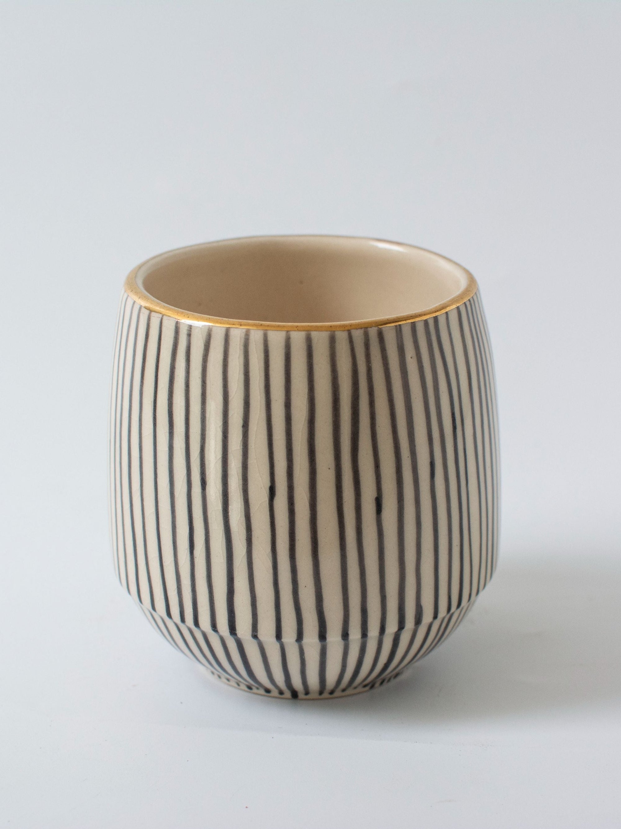 Handpainted Striped Ceramic Black Succulent Planter