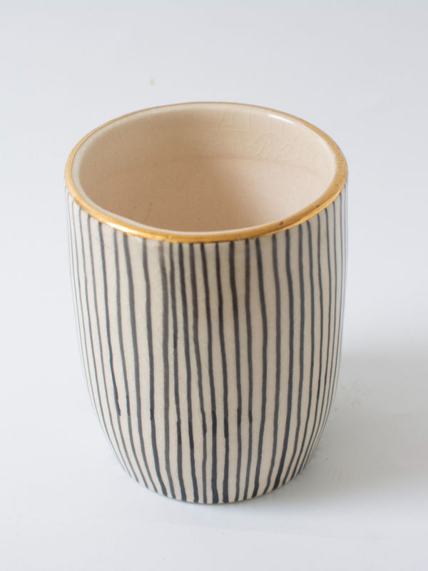 Handpainted Striped Ceramic Black Tabletop Planter