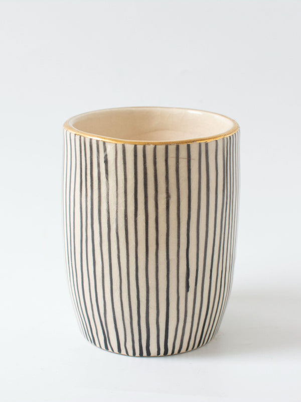 Handpainted Striped Ceramic Black Tabletop Planter