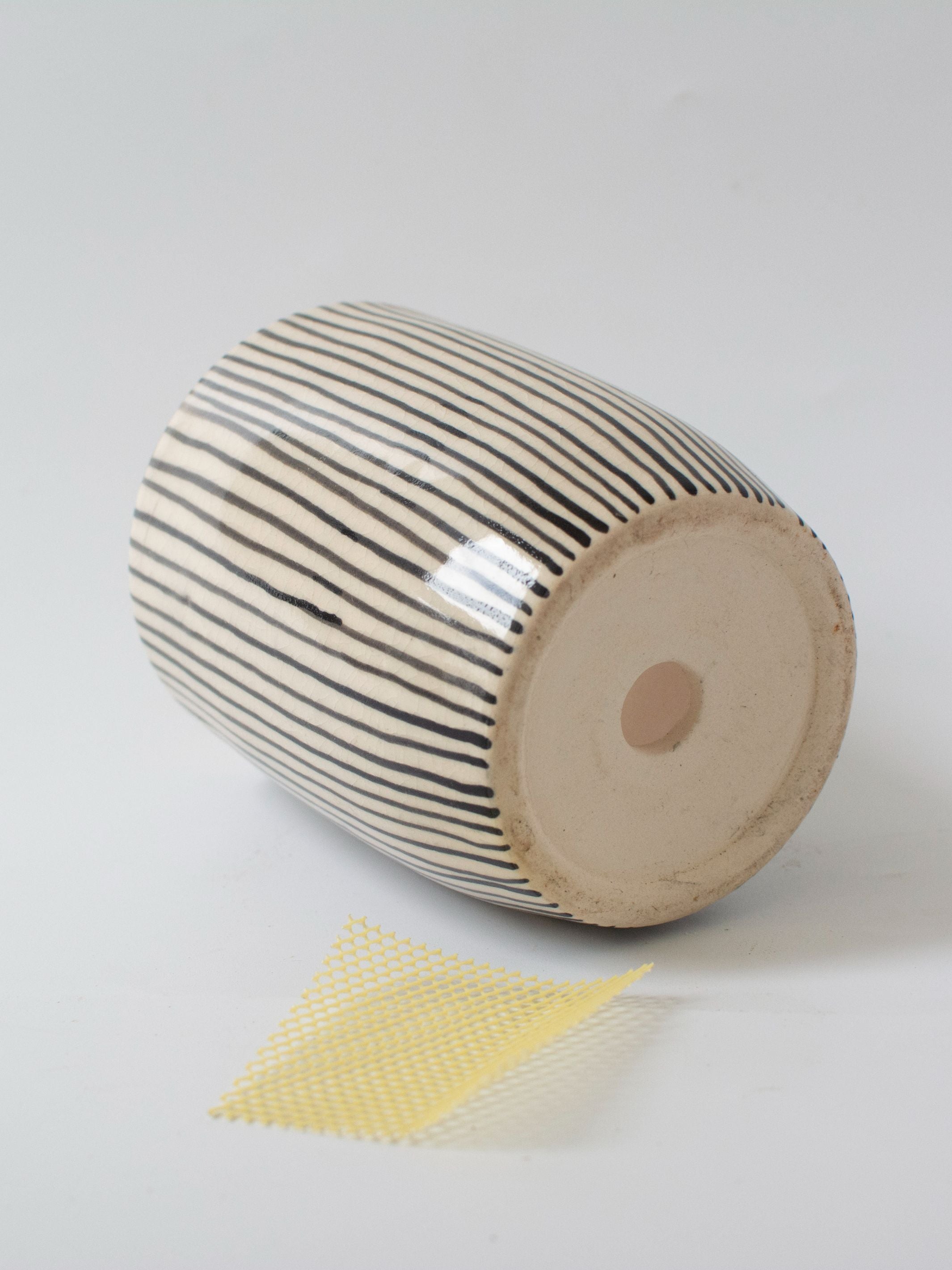 Handpainted Striped Ceramic Black Tabletop Planter