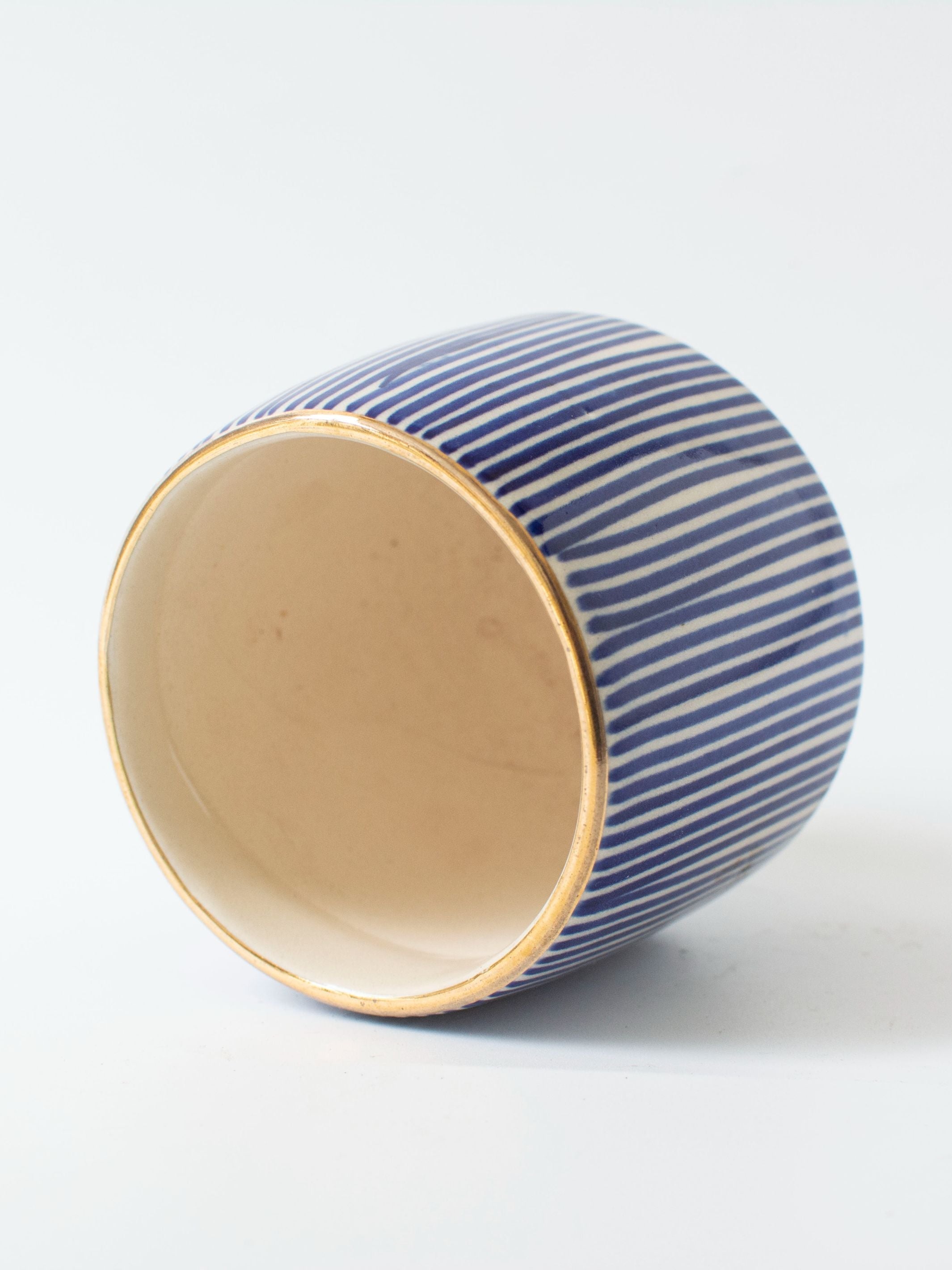 Handpainted Striped Ceramic Blue Succulent Planter