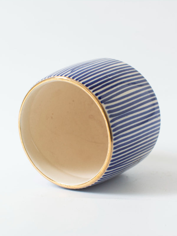 Handpainted Striped Ceramic Blue Succulent Planter