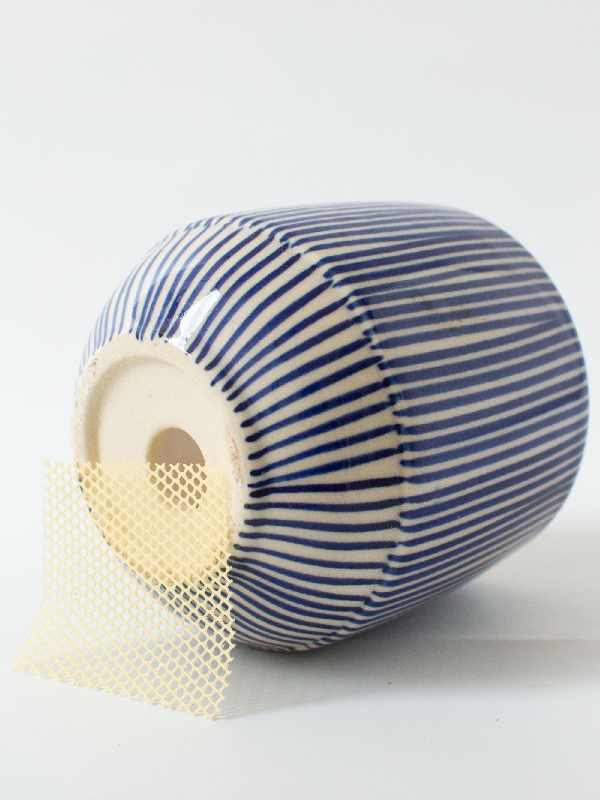 Handpainted Striped Ceramic Blue Succulent Planter