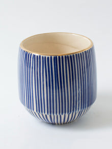 Handpainted Striped Ceramic Blue Succulent Planter