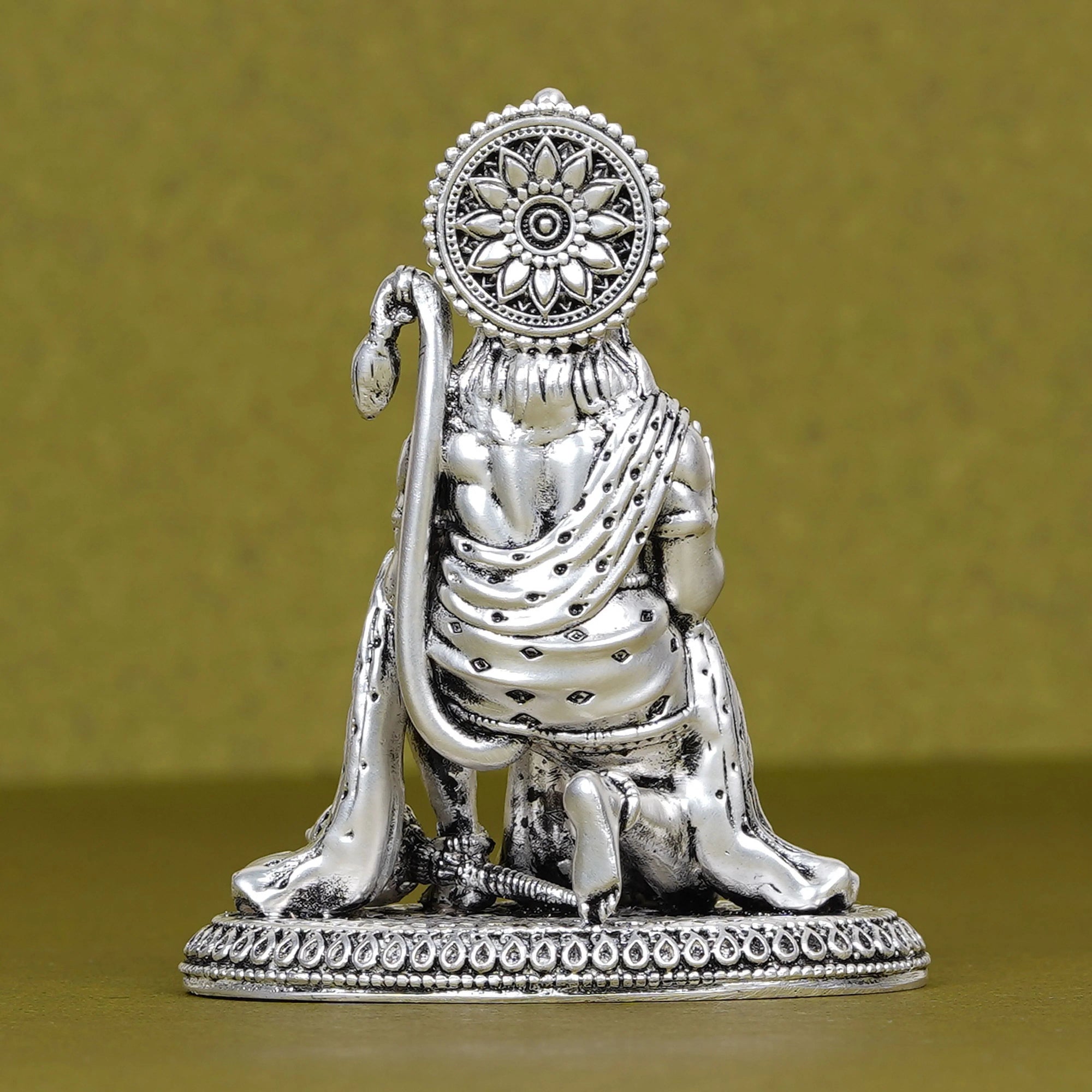 Silver Hanuman ji idol for car dashboard with intricate detailing, Sabera store