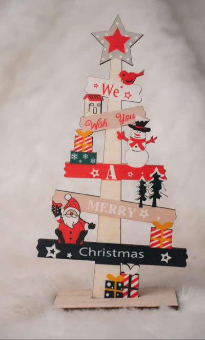 Wooden Christmas Tree Stand with We Wish You a Merry Christmas Design_CC135
