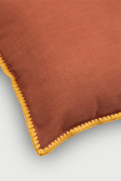 Sofia Terracotta Embroidered Cotton Cushion Cover