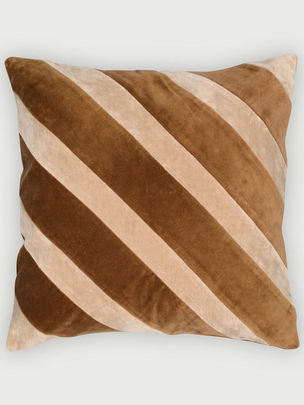 Heather Tan Brown Velvet Stripe Cushion Cover
