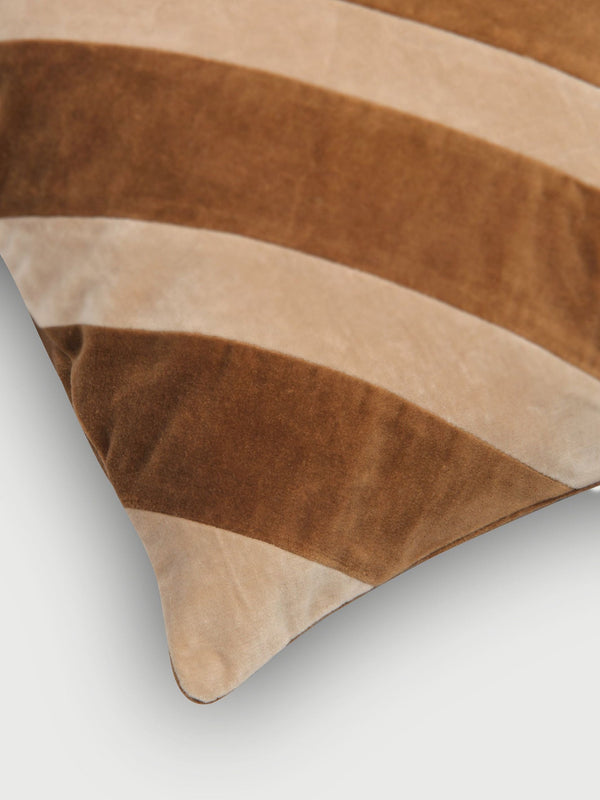 Heather Tan Brown Velvet Stripe Cushion Cover