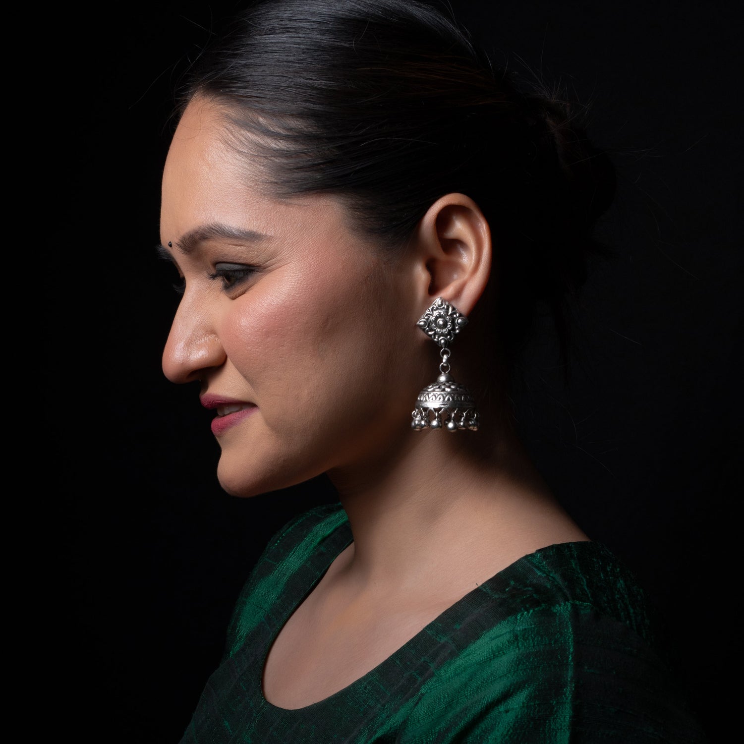 Heer Silver Jhumki Earrings