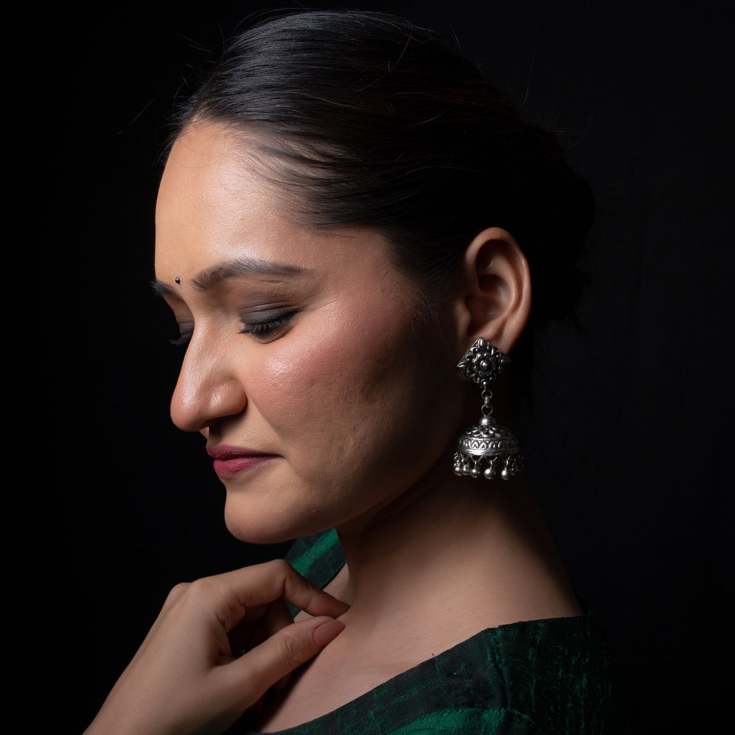 Heer Silver Jhumki Earrings